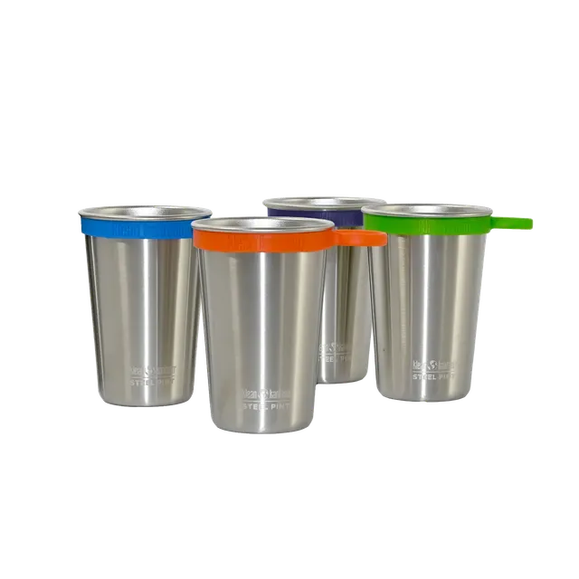klean-kanteen-pint-cup-473-ml-4er-set-edelstahl-trinkbecher-mit-4-silikon-trager image 1