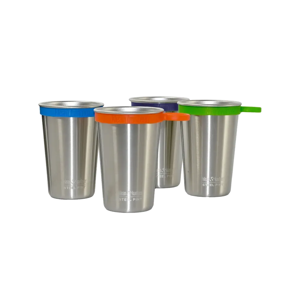 klean-kanteen-pint-cup-473-ml-4er-set-edelstahl-trinkbecher-mit-4-silikon-trager image 1