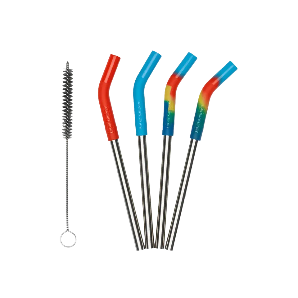 klean-kanteen-edelstahl-trinkhalme-kurz-8mm-4er-set-mit-trinkhalmb-rste-silikons image 1