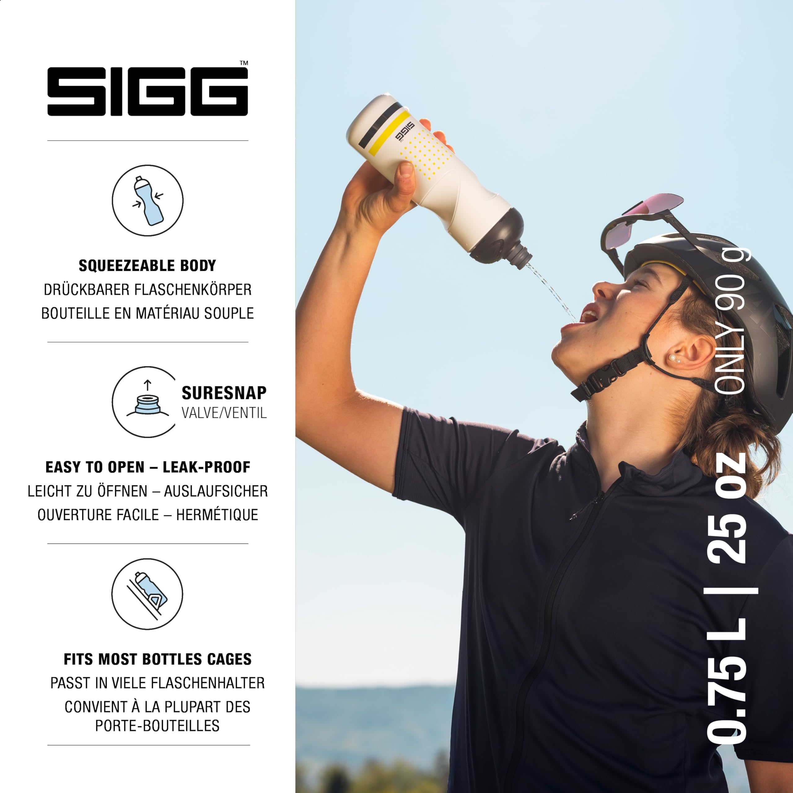 sigg-pulsar-white-fahrrad-trinkflasche-0-75-l-quetschbar-suresnap-ventil-sp-lmas image 2