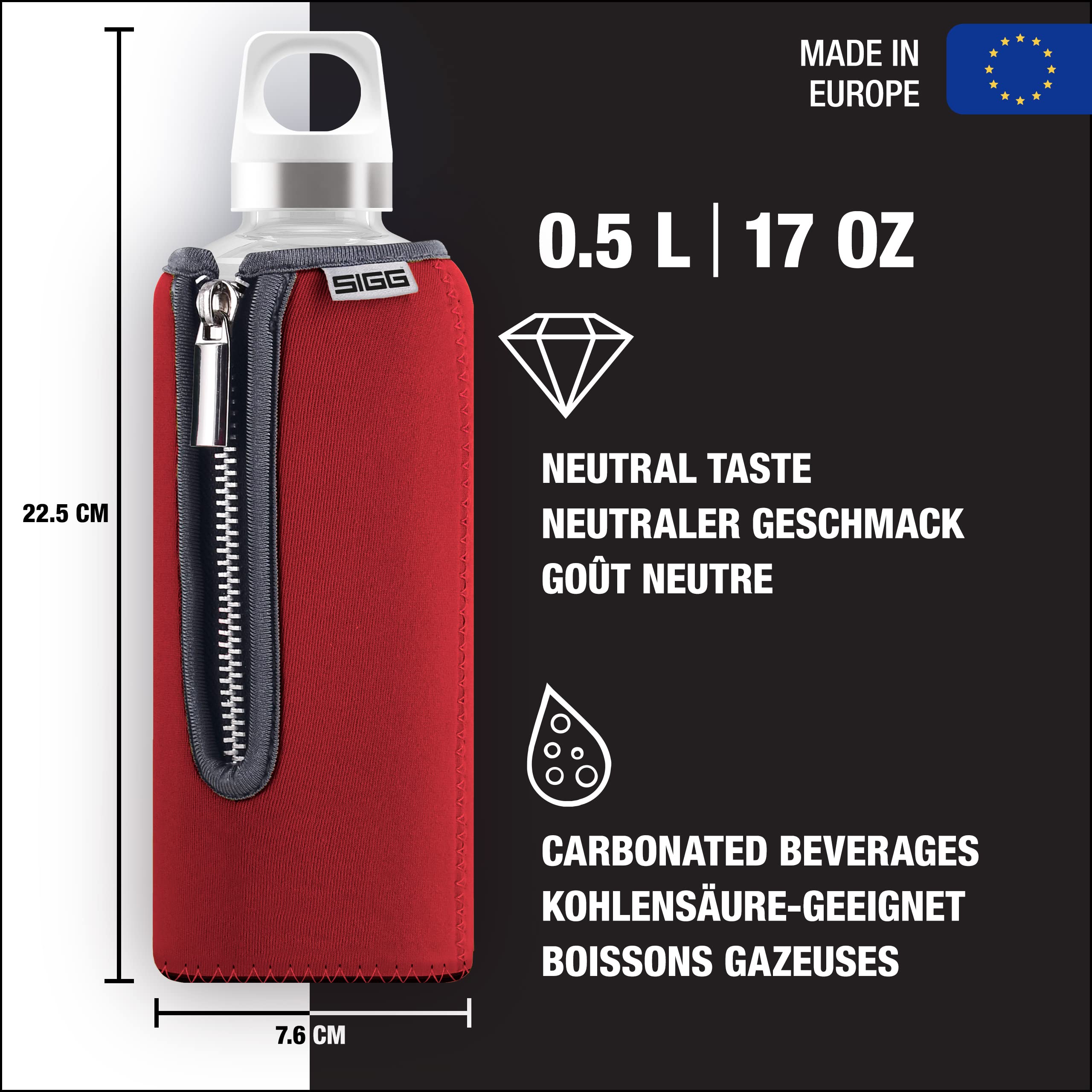 sigg-stella-trinkflasche-0-5-l-rot-glas-trinkflasche-mit-neoprenh-lle-bpa-frei-a image 2