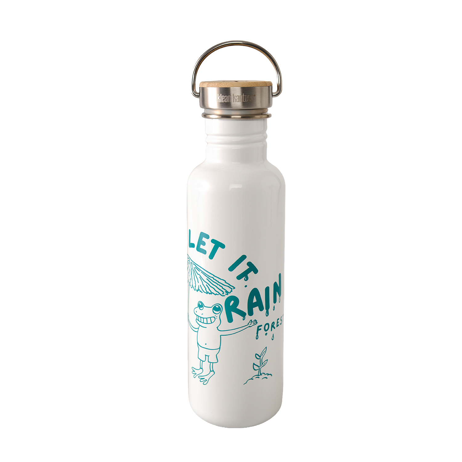 klean-kanteen-edelstahl-trinkflasche-classic-let-it-rain-forest-800ml-mit-bambus image 3